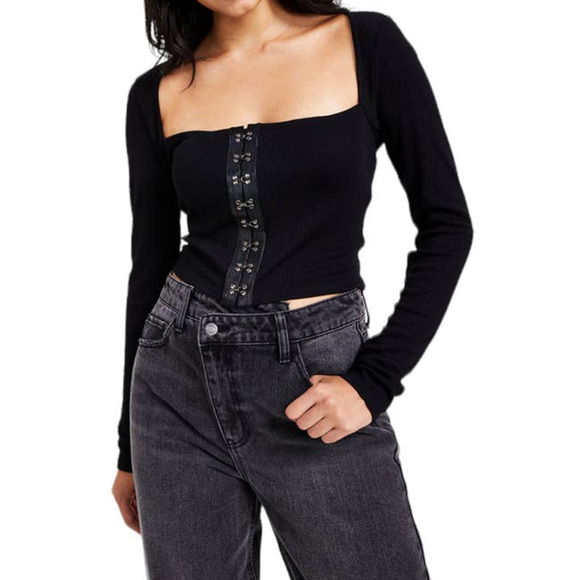 Bar Ill RIB WOMEN’S L/S HOOK-EYE TOP BLACK XXL - Picture 1 of 10